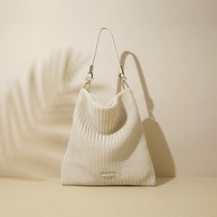 woven shoulder hobo in ivory – NOX
