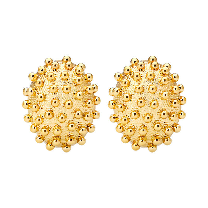 Textured dome earrings with gold beaded details - Smerny