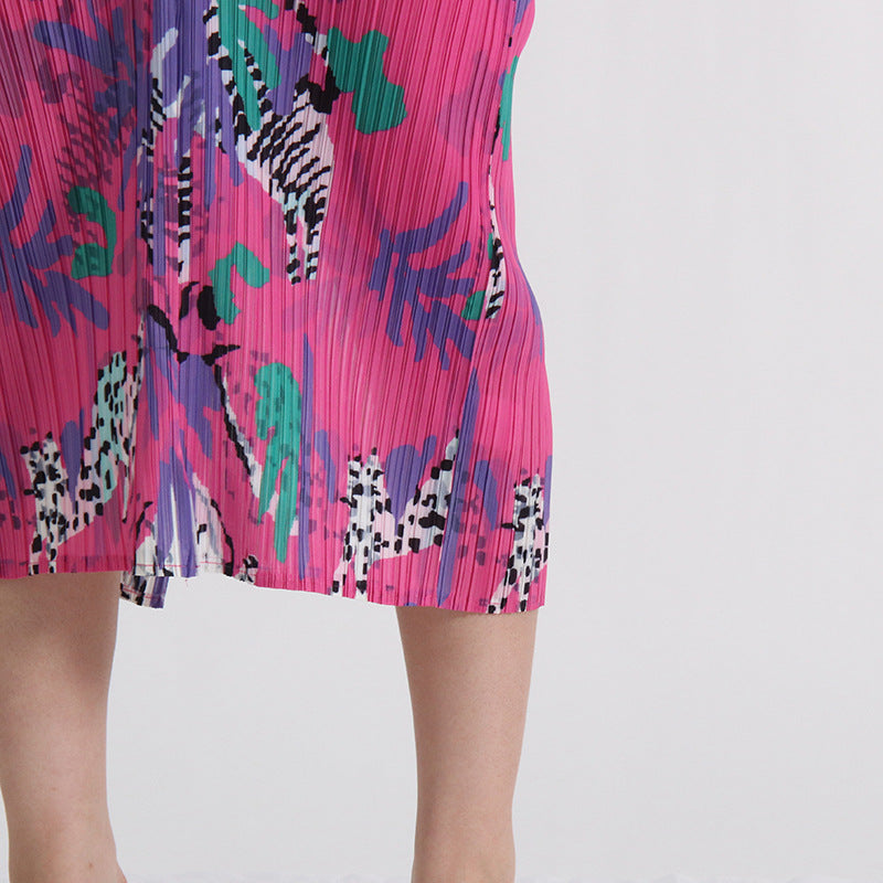 pleated midi dress with vibrant animal print – Tikia