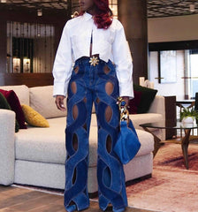 cut-out flare jeans with wave panel design - Binnaz