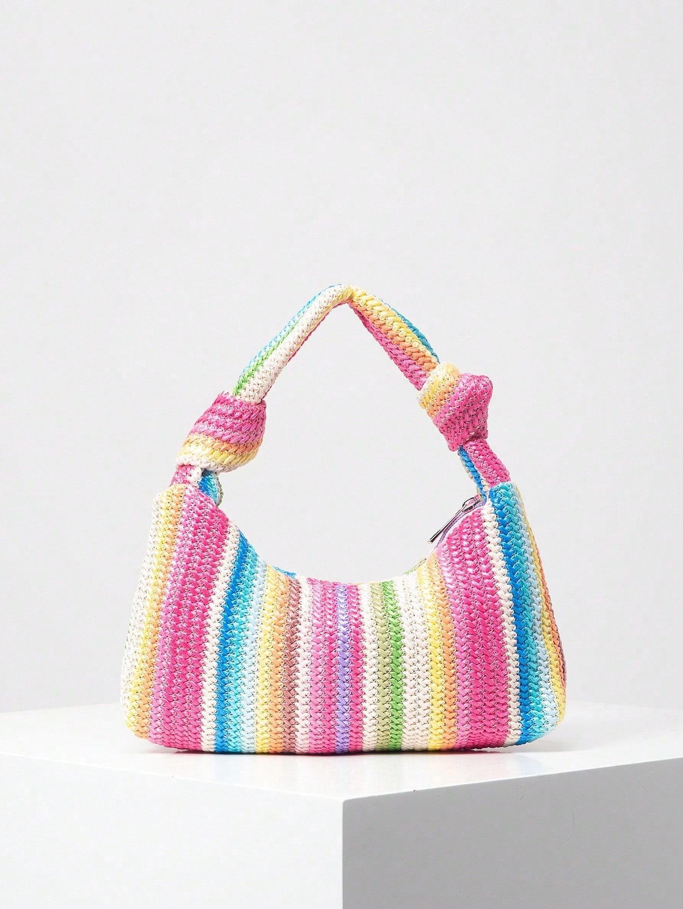 Knotted handle shoulder bag in woven cream raffia - Rutri