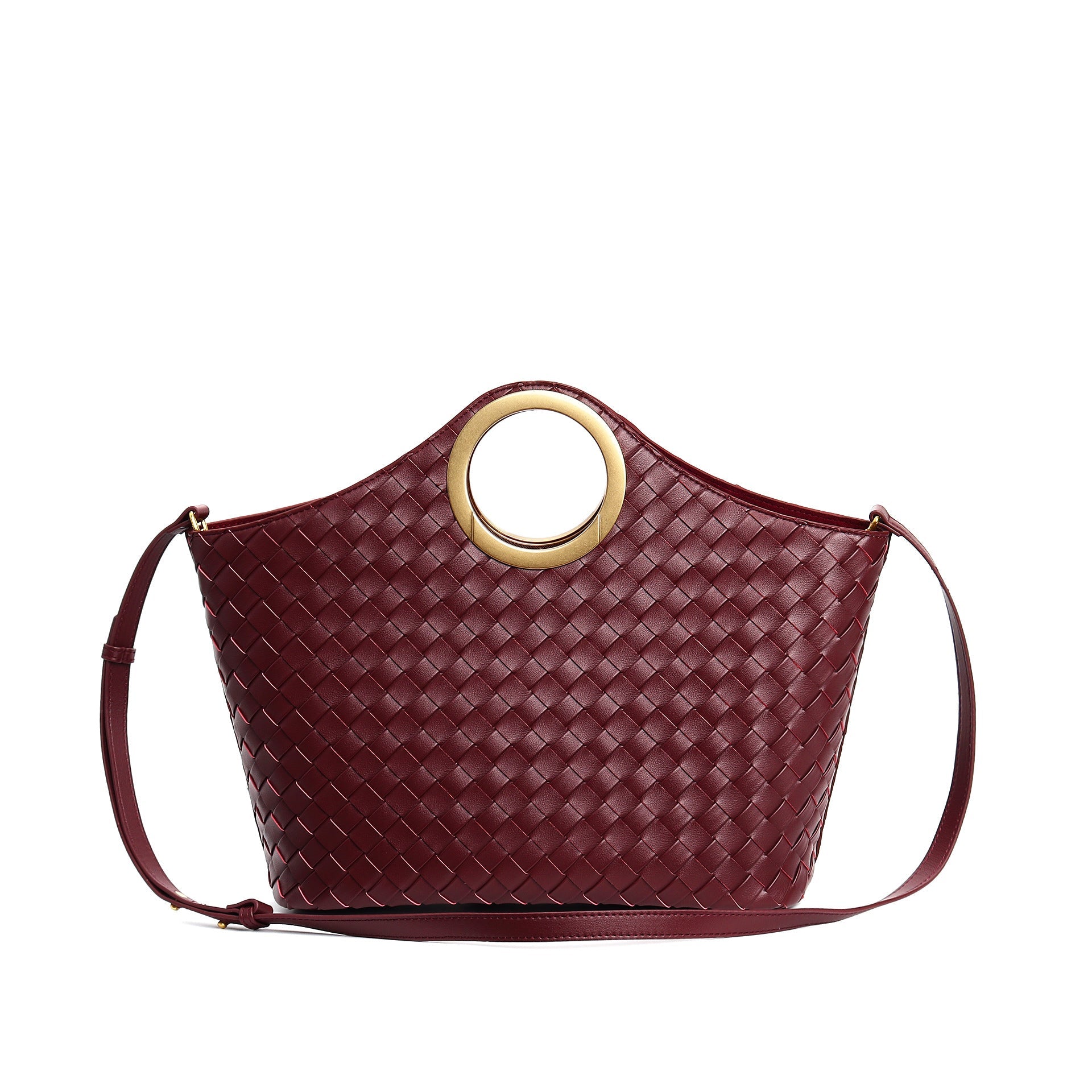 woven leather tote with circular metal handle - ARYAX