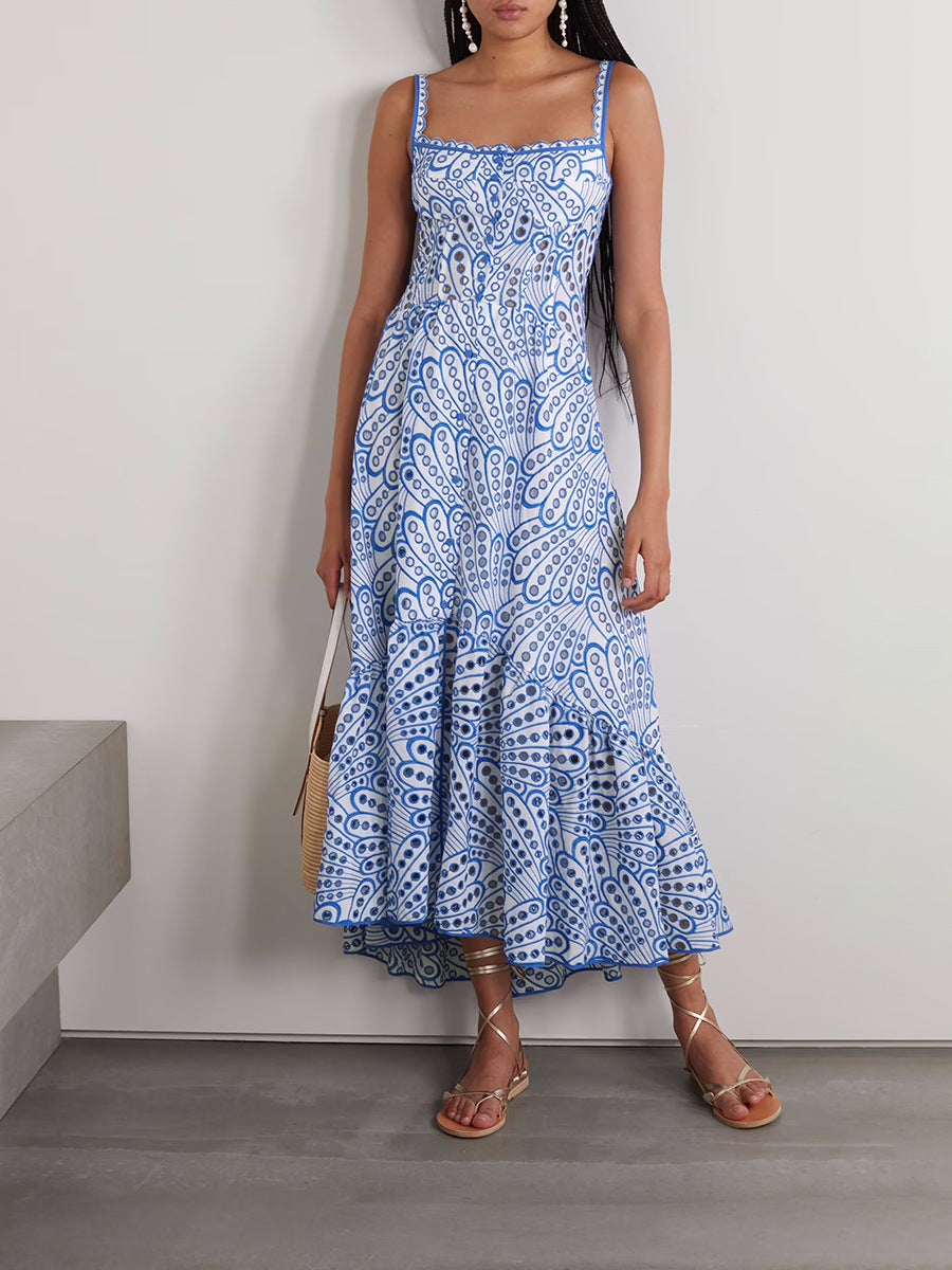 printed ruffle-hem sundress with spaghetti straps – Callisto