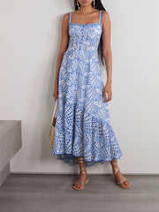 printed ruffle-hem sundress with spaghetti straps – Callisto