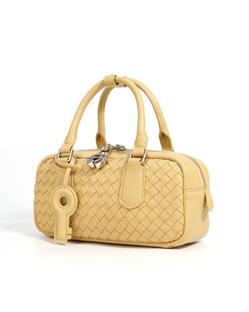 mini woven top-handle bag with lock charm - RIVKA