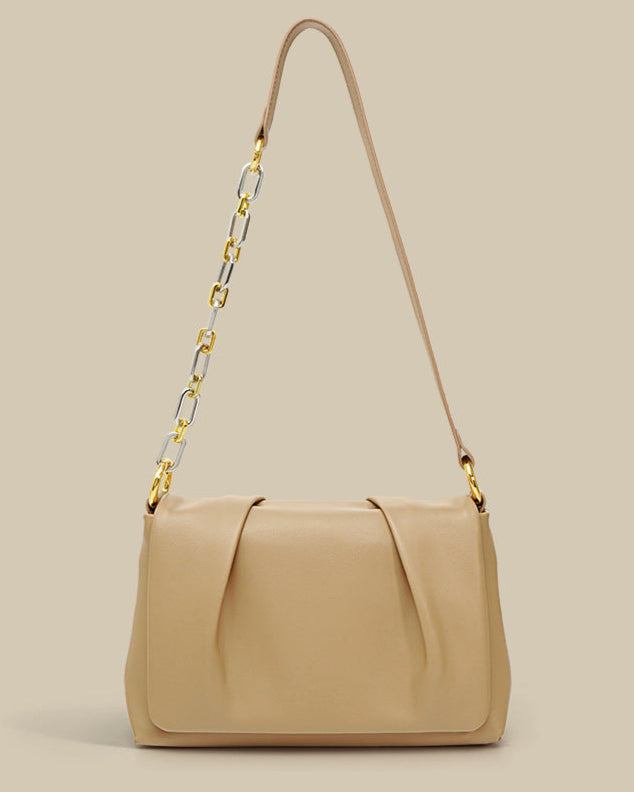 soft pleated shoulder bag with mixed metal chain strap – AMATRA