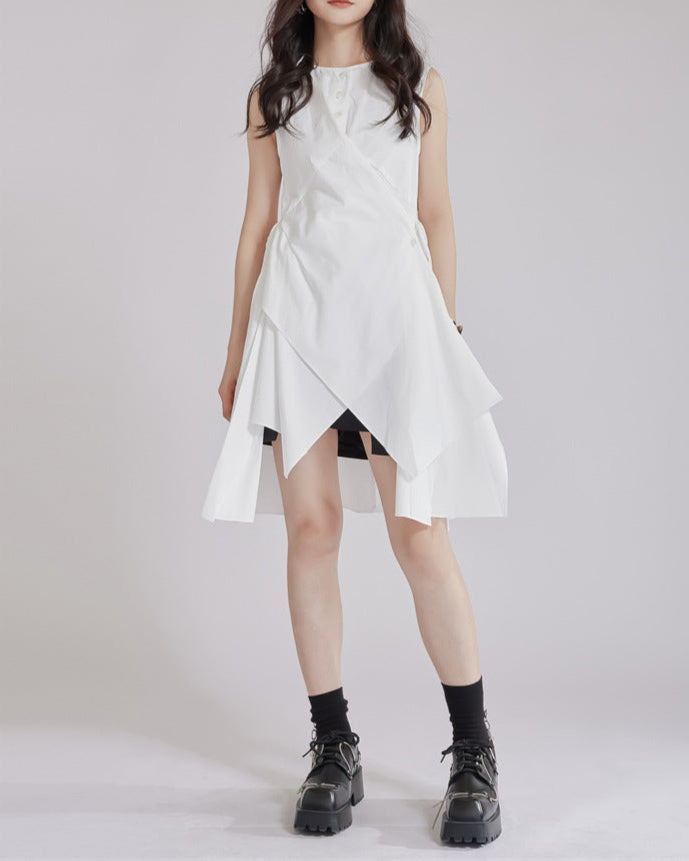 sleeveless wrap dress with asymmetric hem - KAIAZ