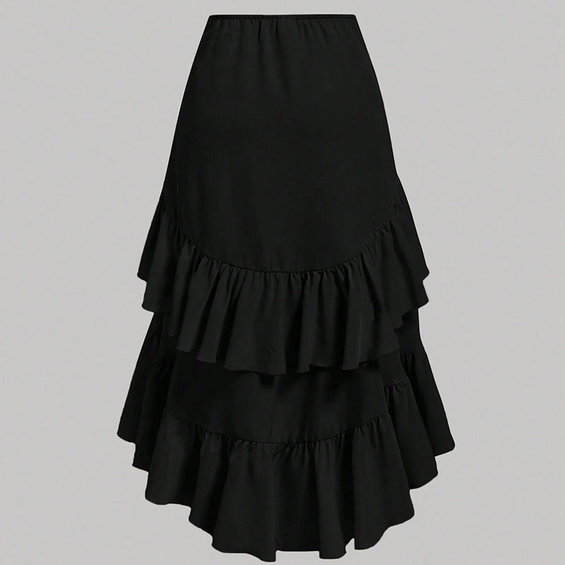 High-low ruffled midi skirt with ruched waist – Serytu