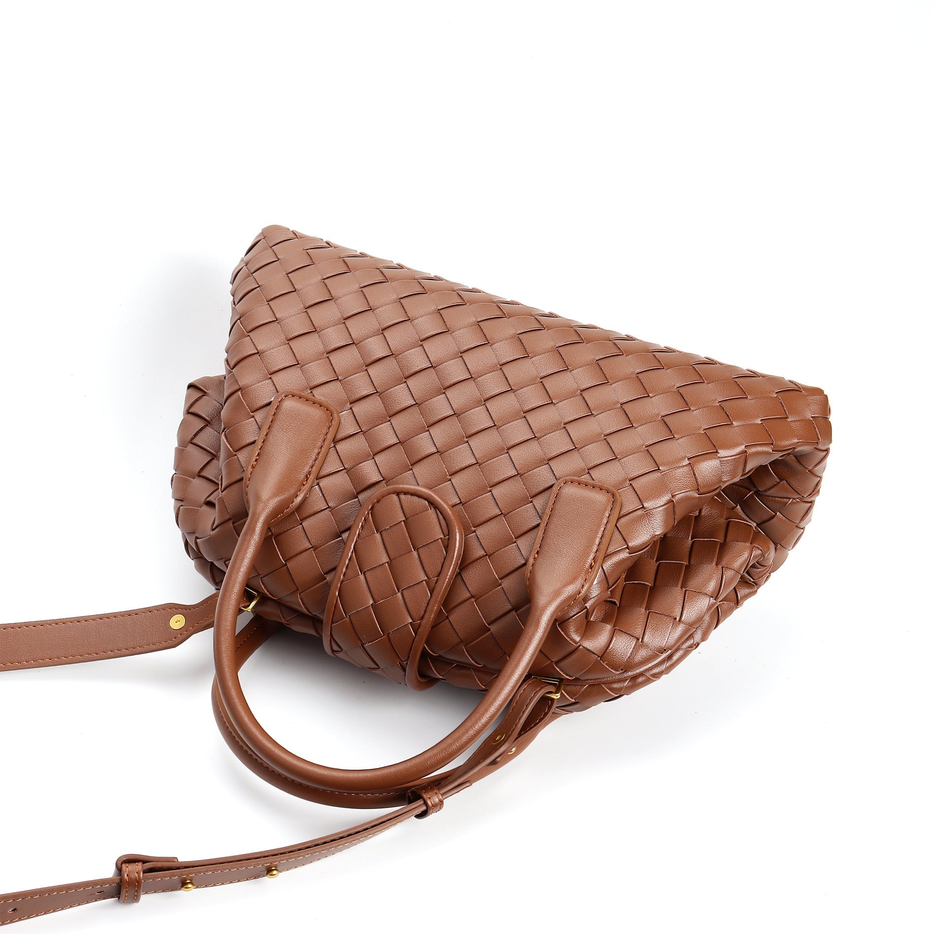woven leather bag with magnetic flap - REINZA