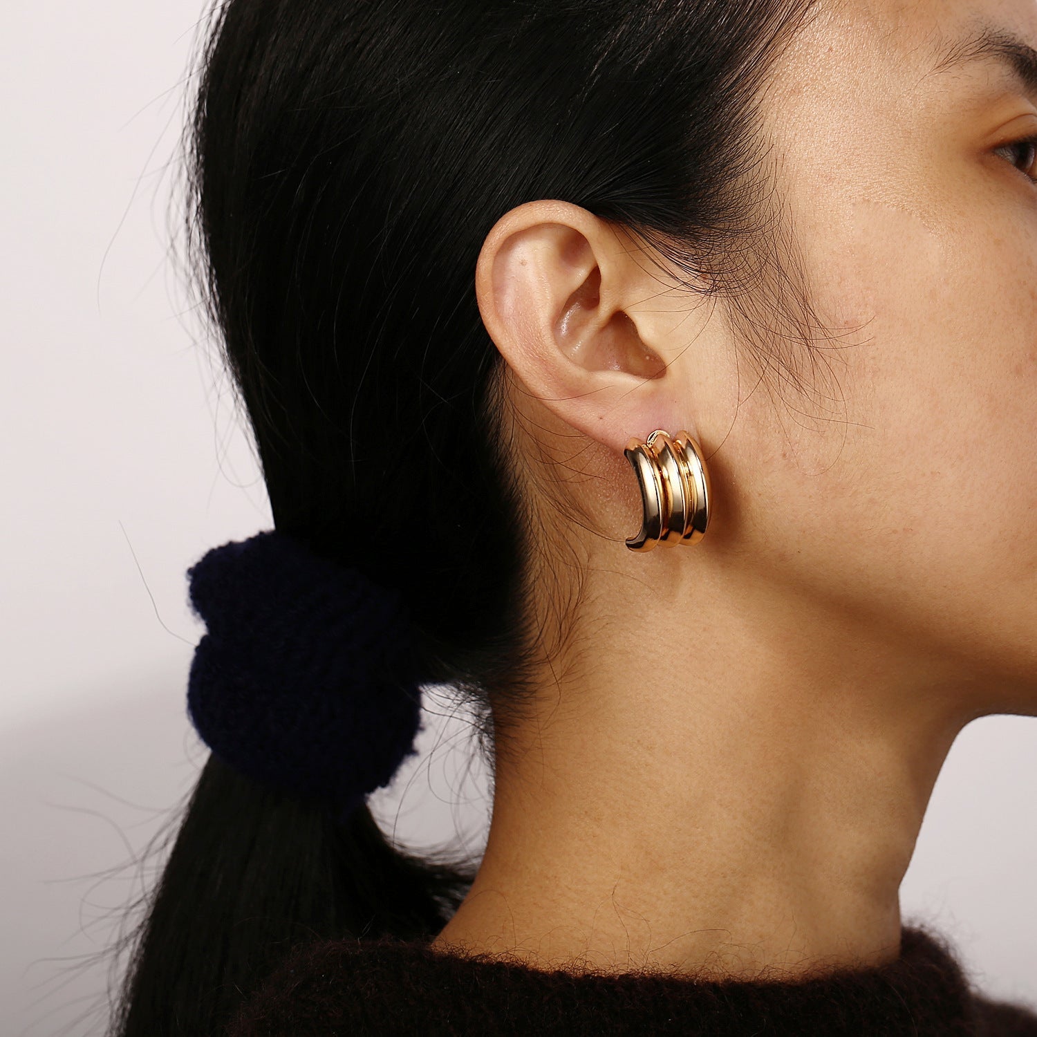 Chunky triple dome hoop earrings - Volki