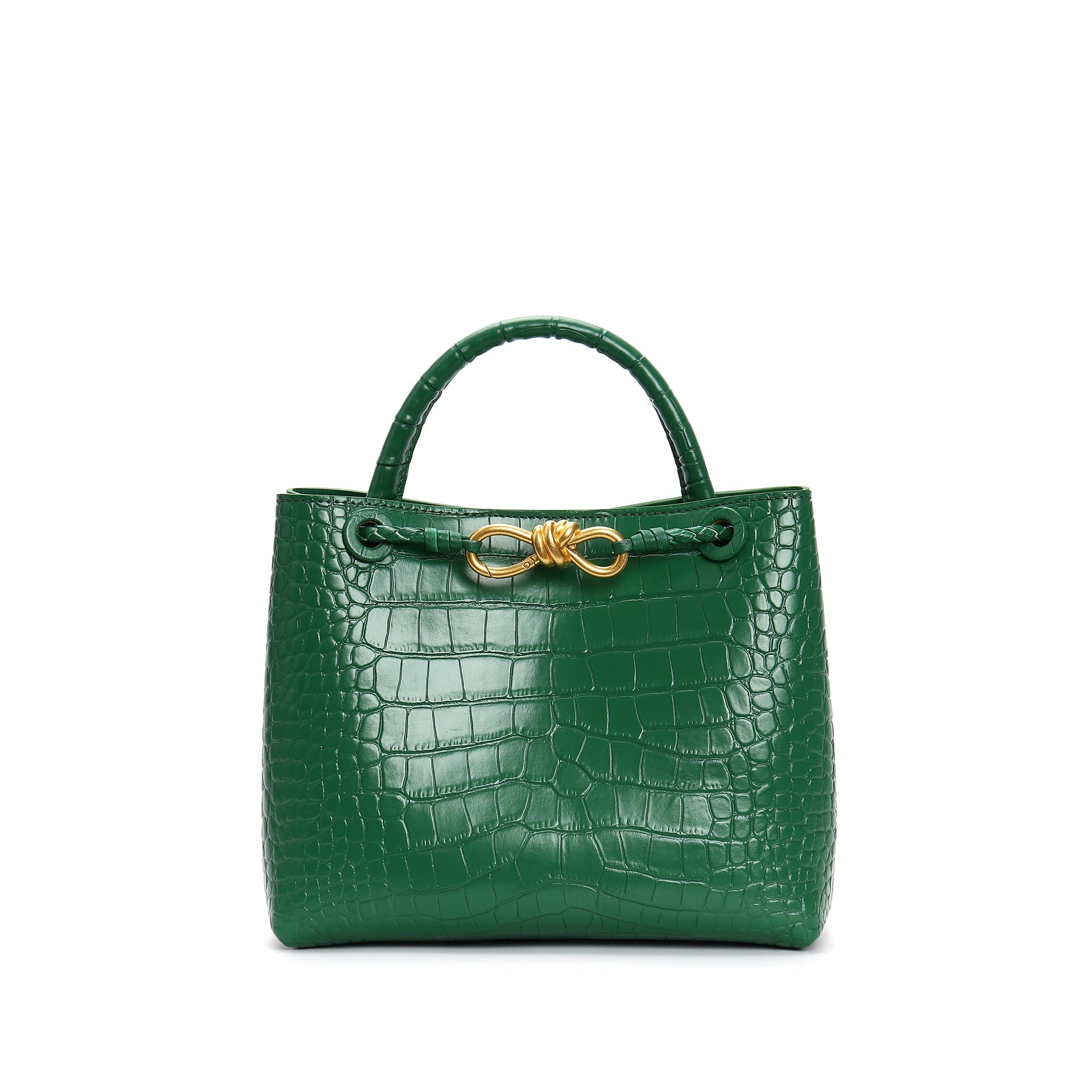 Structured croc-embossed top handle bag with knotted detail – AUROXA