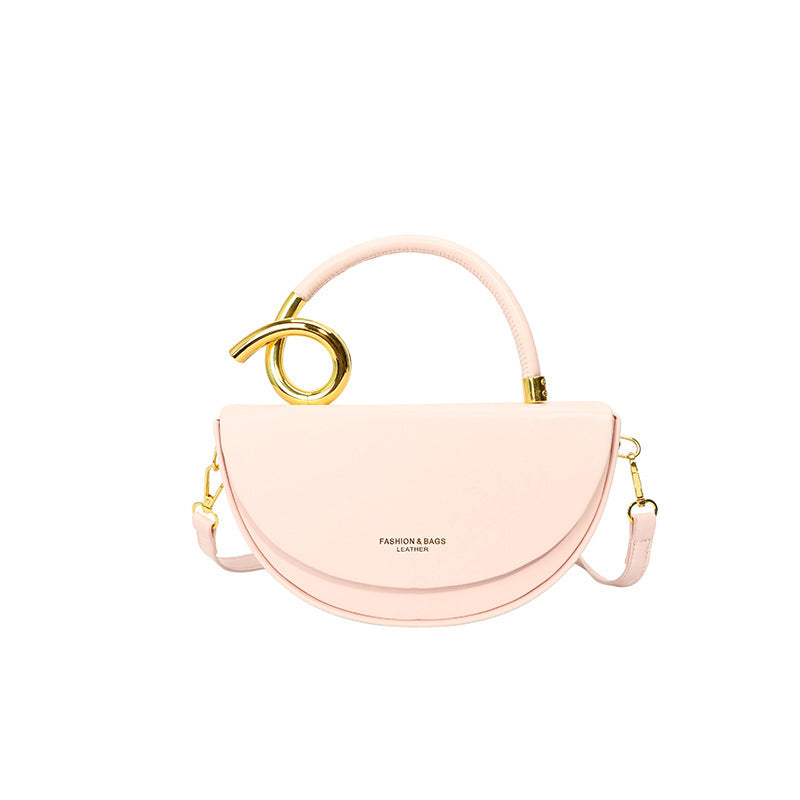 half-moon leather handbag with gold spiral handle – ORENA