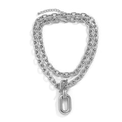 Chunky layered chain necklace with oversized pendant link - Netra