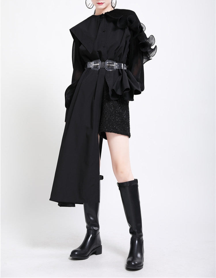 Asymmetric ruffle-detail shirt dress with belt - Wingu