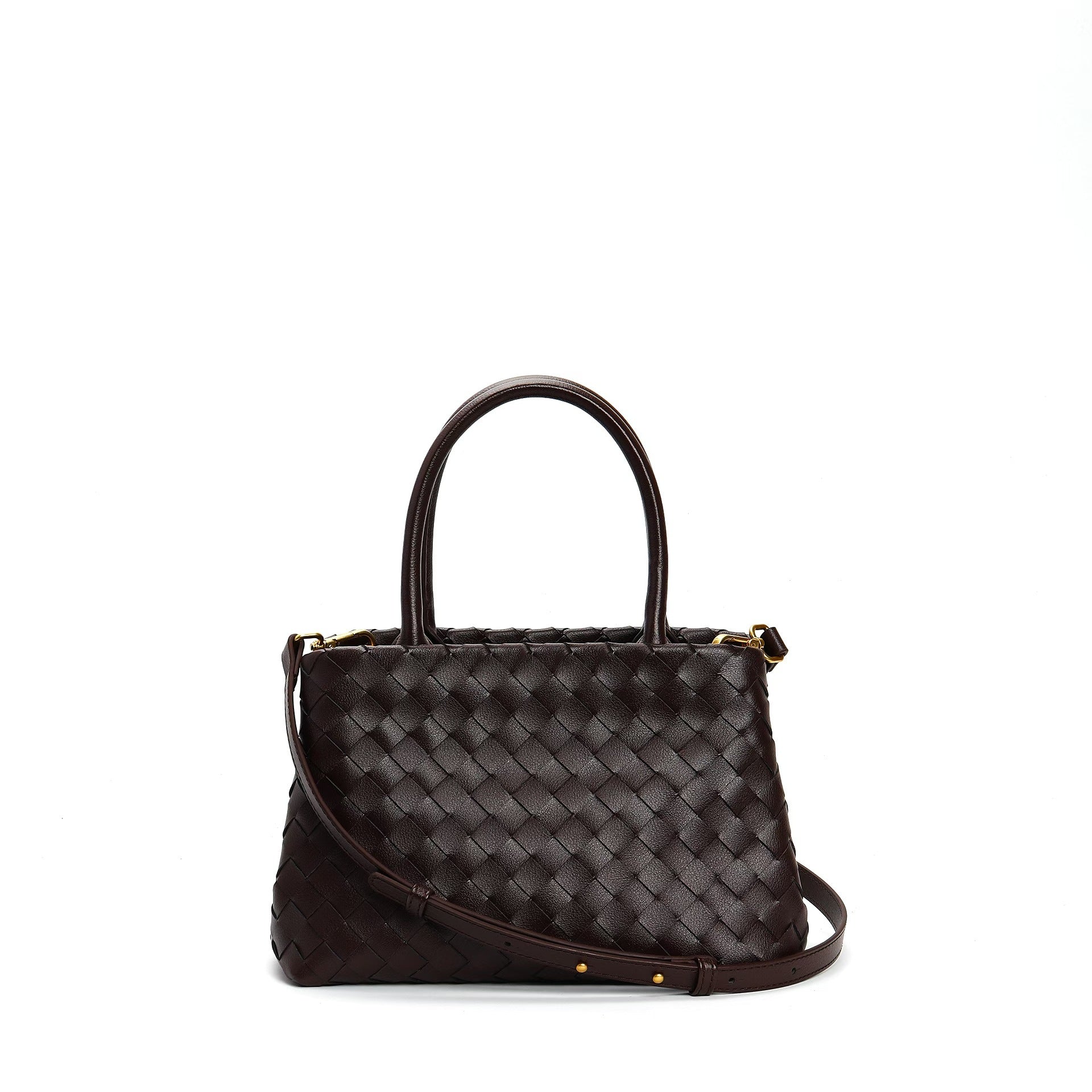 structured woven leather handbag with top handles and shoulder strap - MILZA