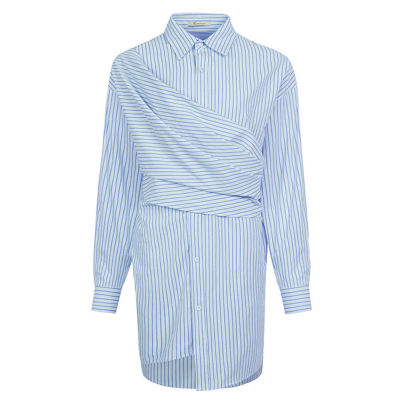 Striped wraparound shirt with button front - Lingu
