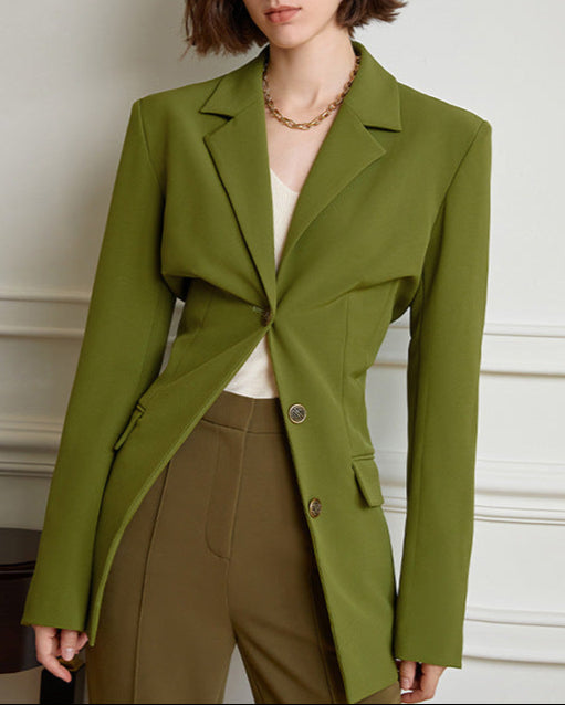Asymmetric tailored blazer with waist slit - Weqsu