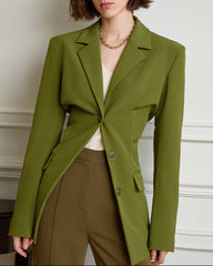Asymmetric tailored blazer with waist slit - Weqsu