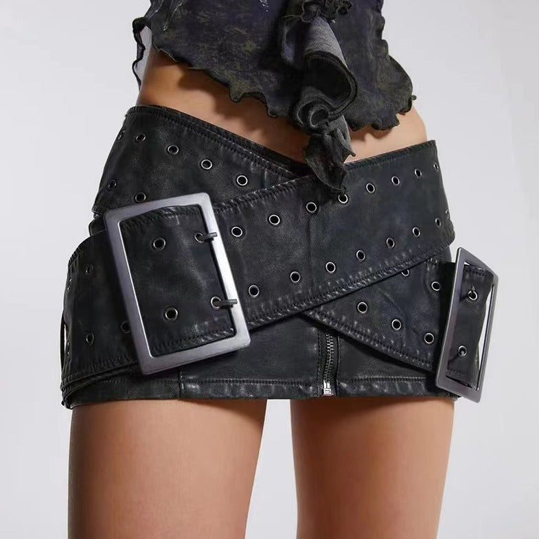 leather mini skirt with oversized buckle detail - Firwxdt
