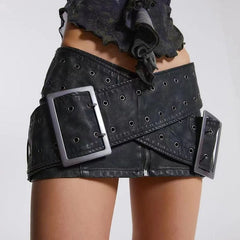 leather mini skirt with oversized buckle detail - Firwxdt