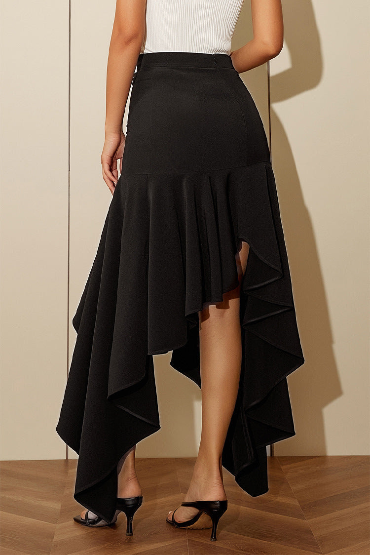 High-waisted asymmetrical skirt with ruffled hem – Nermi
