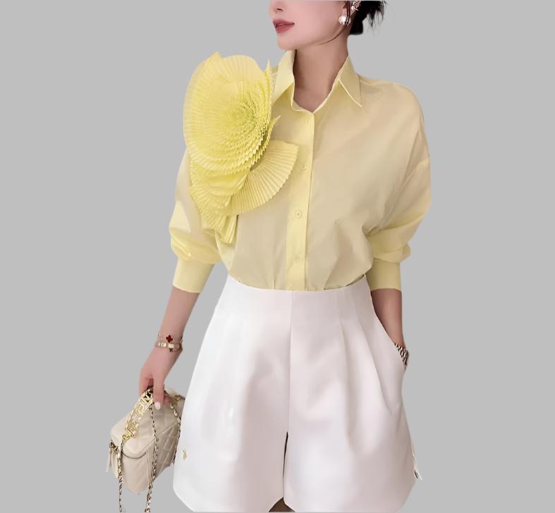long-sleeve shirt with oversized pleated shoulder detail – Tavvi