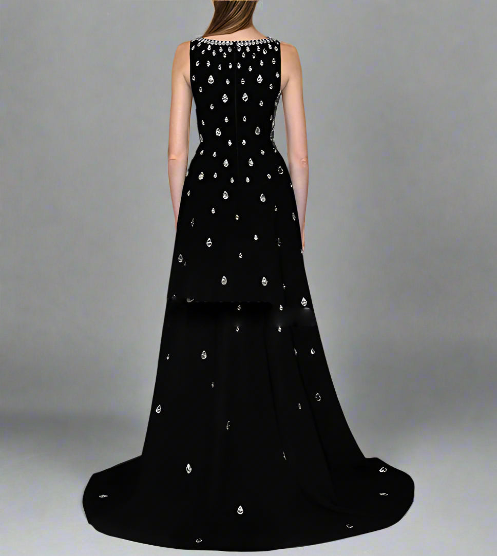 black sleeveless gown with silver teardrop embellishments – Soopy
