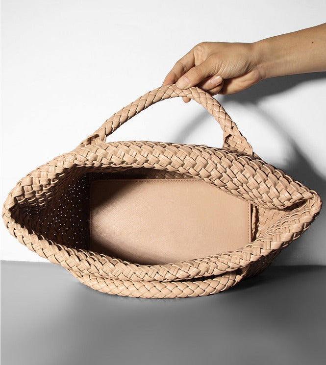 woven leather tote bag with top handles - Aaatrti
