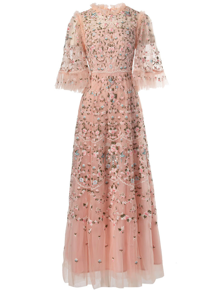 embroidered tulle gown with sheer sleeves – ESMEE