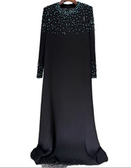 embellished neckline gown with long sleeves – Ylana