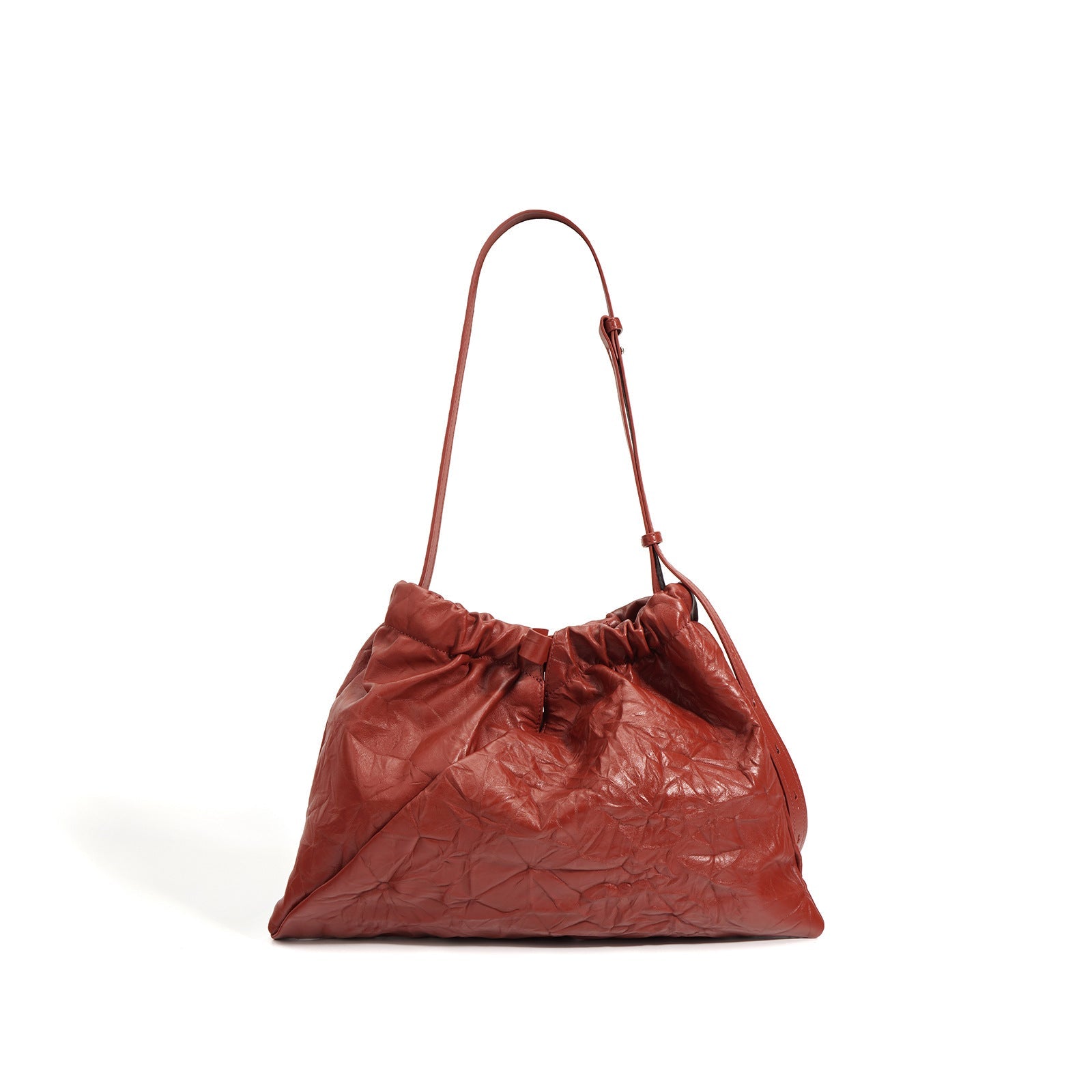 crinkled leather tote with gathered top - LUNTA