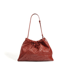 crinkled leather tote with gathered top - LUNTA
