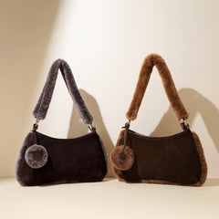 plush faux-fur shoulder bag with charm – COCOA