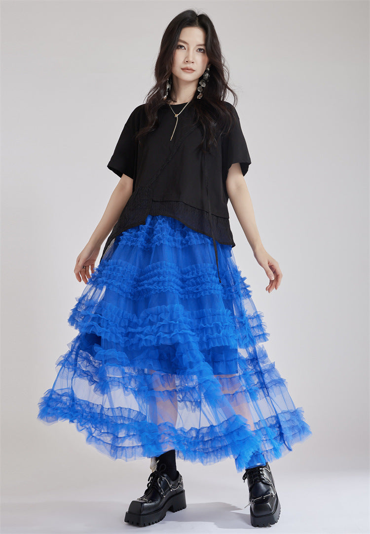 Tiered tulle maxi skirt with ruffle layers - Rinlo