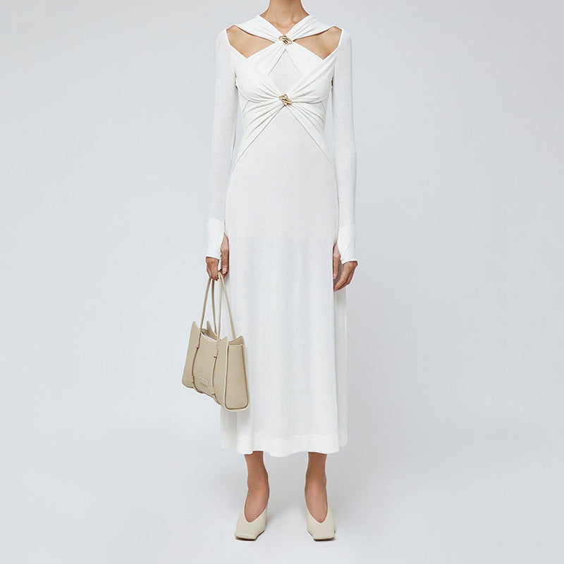cut-out long-sleeve maxi dress with gold accents – Edythe