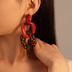 leopard acrylic chain earrings with red marble links – FIERA