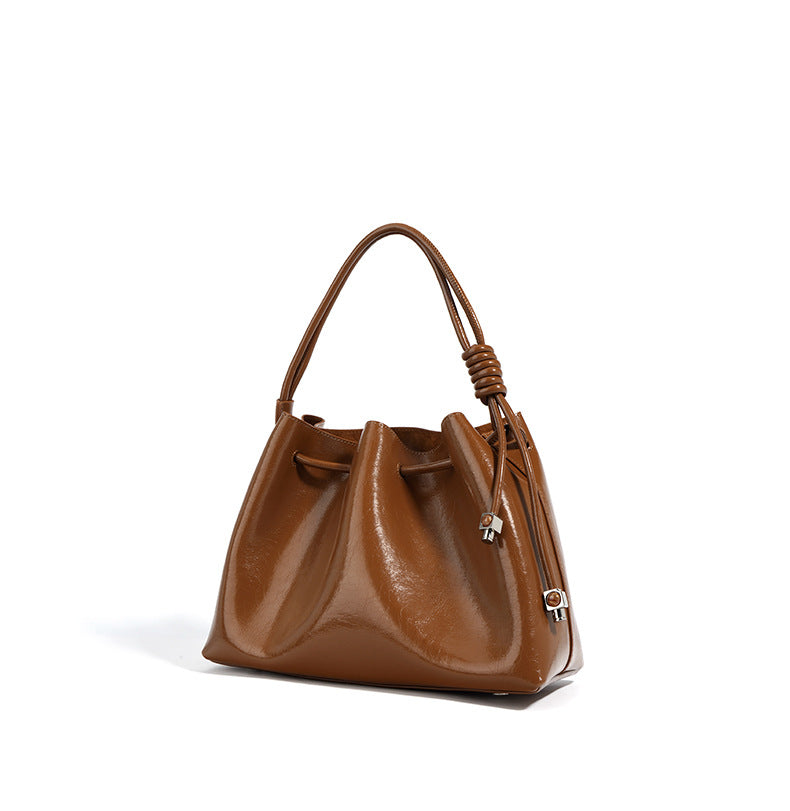 glossy drawstring shoulder bag with knot detail – SIENNA