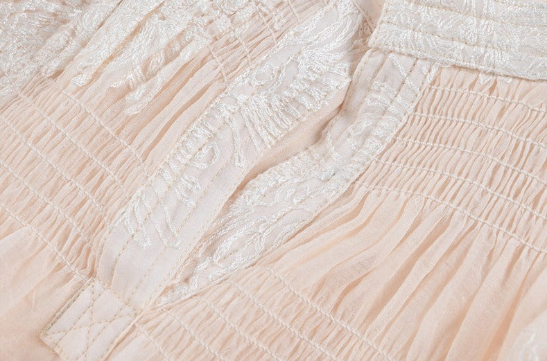 embroidered organza midi dress with puff sleeves – Feeiklig