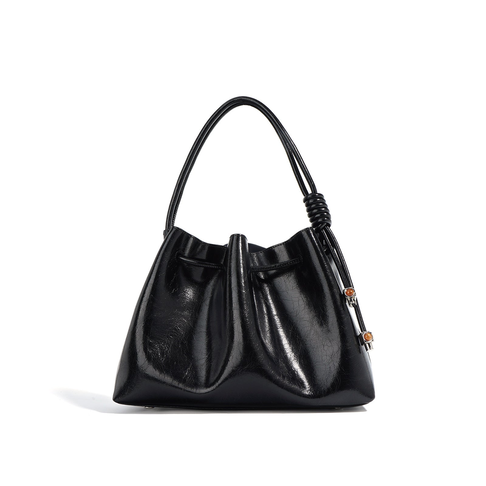 glossy drawstring shoulder bag with knot detail – SIENNA
