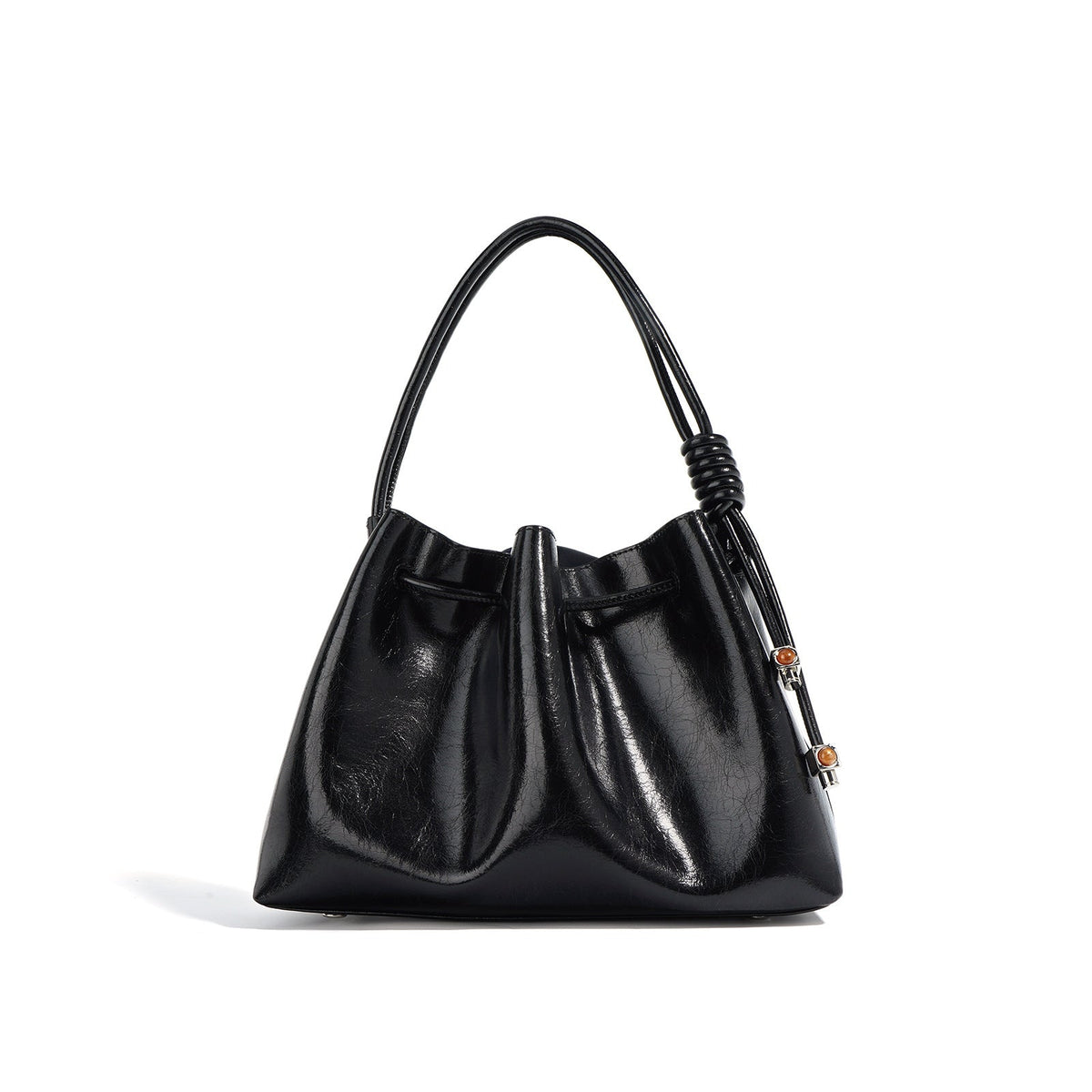 glossy drawstring shoulder bag with knot detail – SIENNA