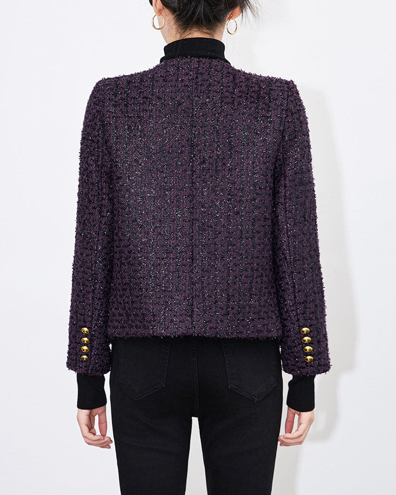 textured tweed jacket with gold buttons - VERAQ