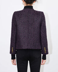 textured tweed jacket with gold buttons - VERAQ