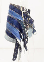 multi-tone denim belt skirt with grommet details - Ellinor