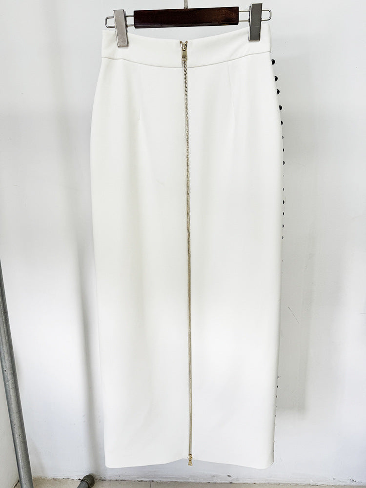Studded crop top and column skirt set with shoulder pads – Zaidy