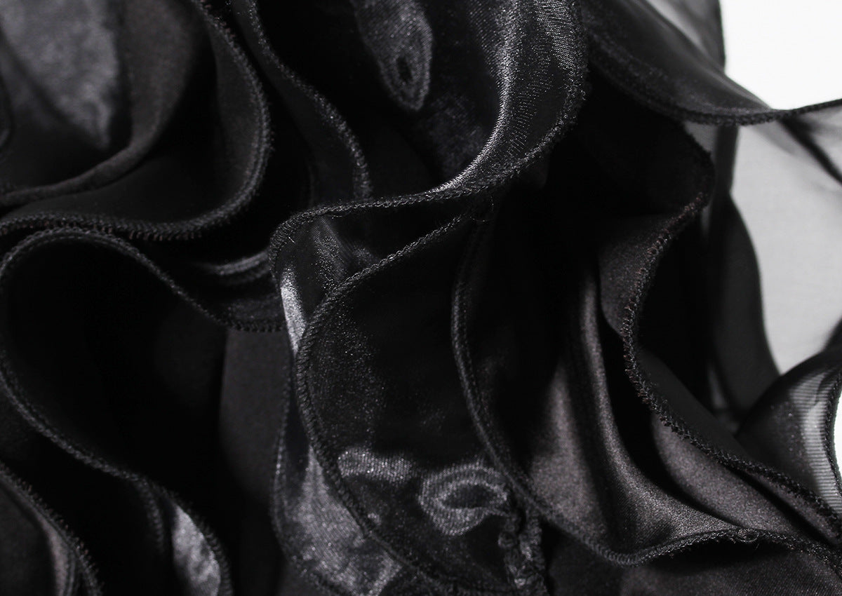 ruffled organza sleeve blazer with deep satin lapel - Jermien