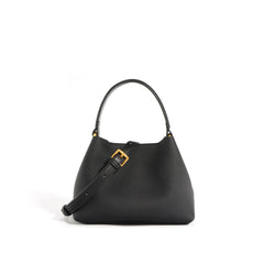 structured pebble leather handbag with gold buckle detail – ELLDA