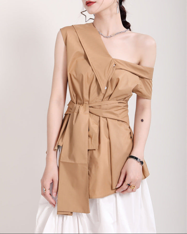 One-shoulder buttoned shirt with gathered waist - Zertu