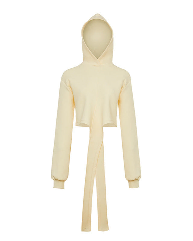 Cropped sweatshirt with extended front ties and hood – Rinta