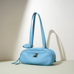 mini shoulder bag in sky blue pebbled leather – AZURA