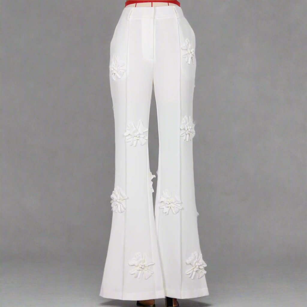 floral applique double-breasted blazer and flared pants set - GHOOTER